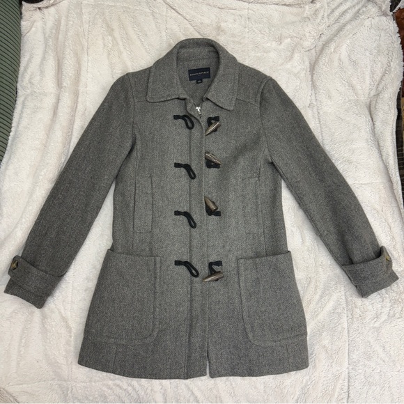 Banana Republic Jackets & Blazers - Banana Republic Peacoat wool blend full zip loop toggle grey tweed size S